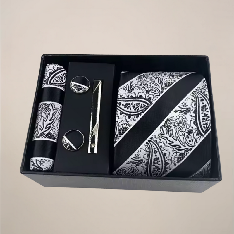 Set Cravatta Paisley da Uomo con Gemelli e Pochette