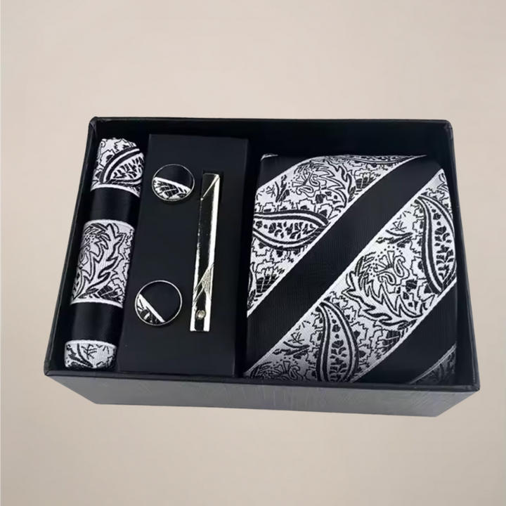Set Cravatta Paisley da Uomo con Gemelli e Pochette