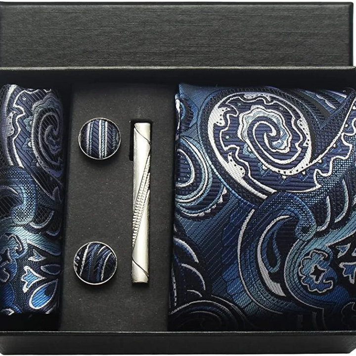 Set Cravatta Paisley da Uomo con Gemelli e Pochette