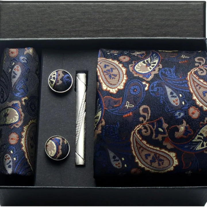 Set Cravatta Paisley da Uomo con Gemelli e Pochette