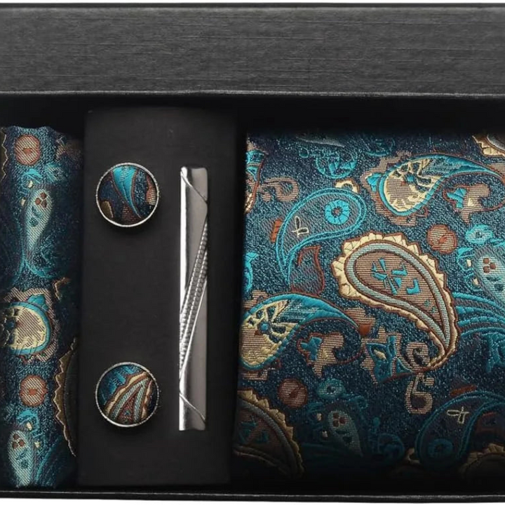 Set Cravatta Paisley da Uomo con Gemelli e Pochette