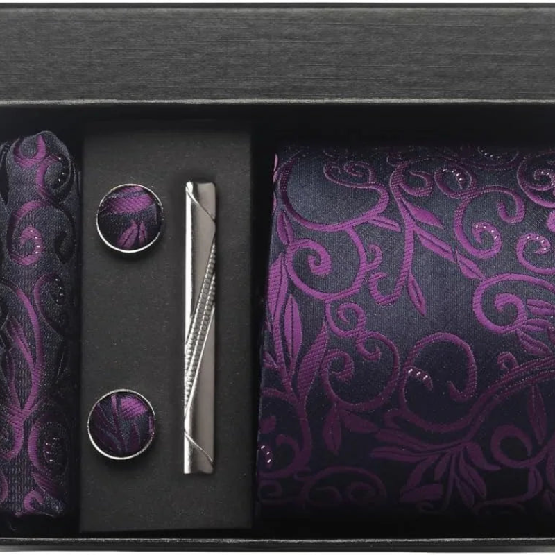 Set Cravatta Paisley da Uomo con Gemelli e Pochette