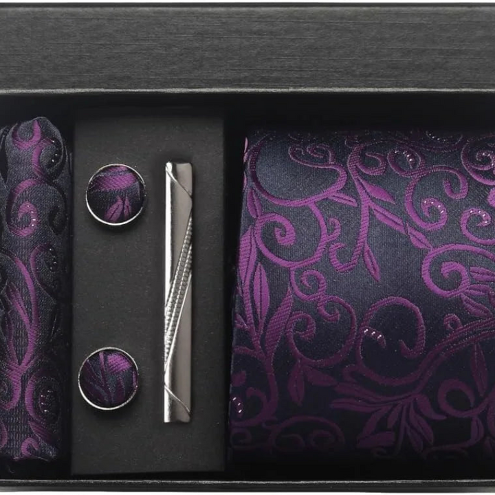 Set Cravatta Paisley da Uomo con Gemelli e Pochette