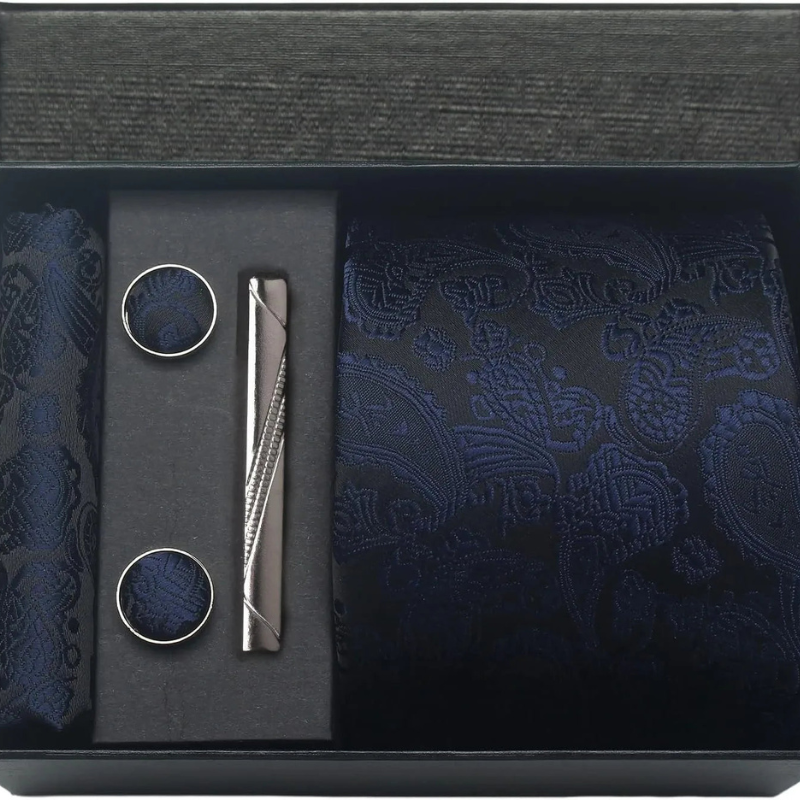 Set Cravatta Paisley da Uomo con Gemelli e Pochette