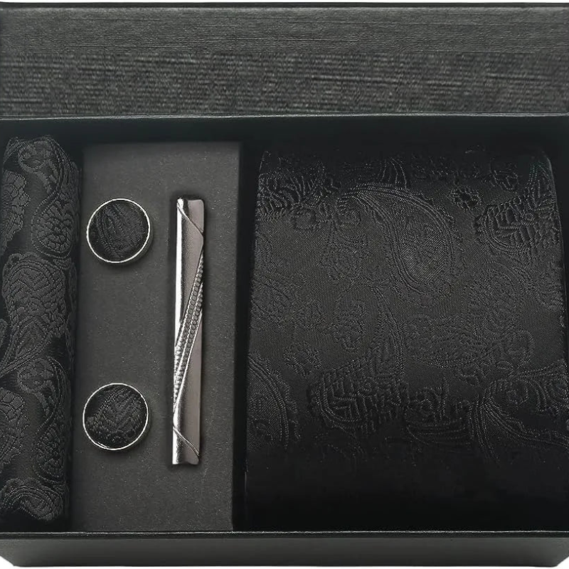 Set Cravatta Paisley da Uomo con Gemelli e Pochette