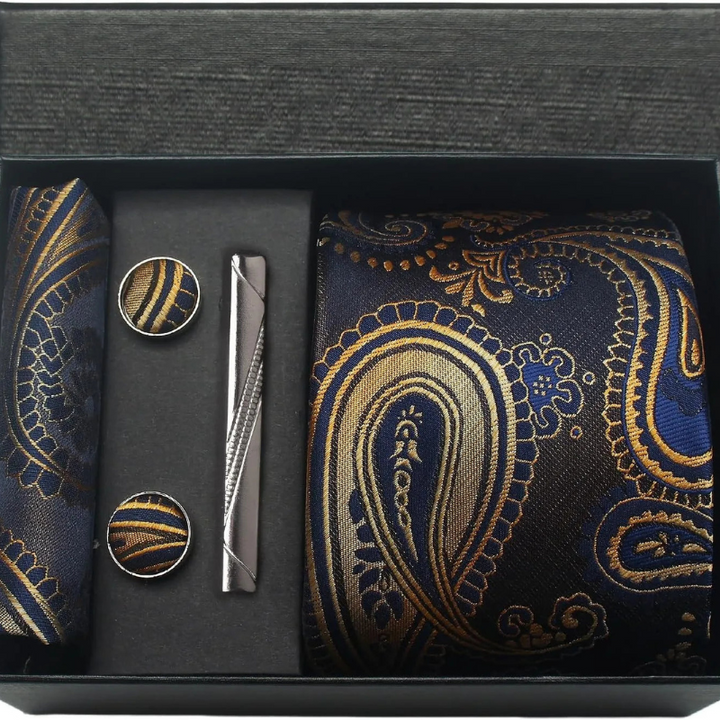 Set Cravatta Paisley da Uomo con Gemelli e Pochette