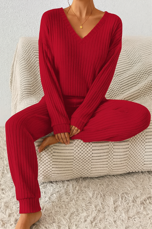 Ensemble maison pour femme avec haut et pantalon côtelés, vêtements décontractés pour la détente et le temps libre