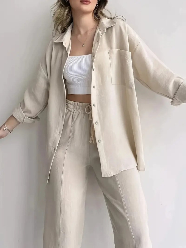 Set di Camicia e Pantaloni a Gamba Larga per Donne - Outfit Elegante e Versatile per Ogni Occasione