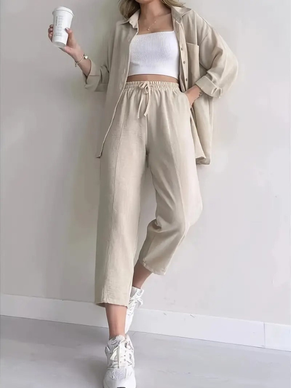 Set di Camicia e Pantaloni a Gamba Larga per Donne - Outfit Elegante e Versatile per Ogni Occasione