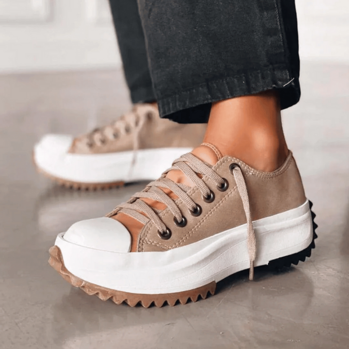 Sneakers Bianche Donna in Tela Chunky con Piattaforma Leggera