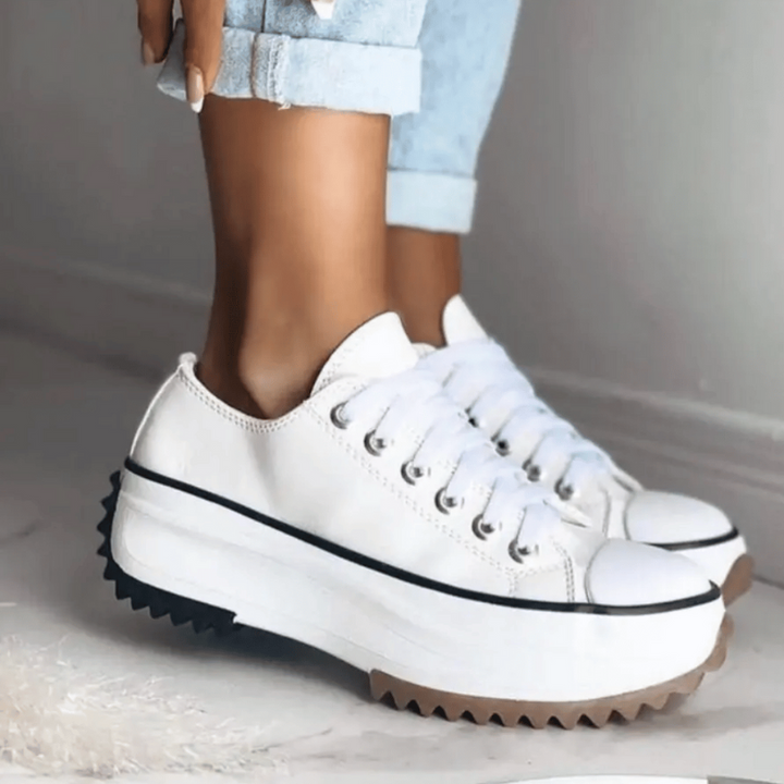 Sneakers Bianche Donna in Tela Chunky con Piattaforma Leggera