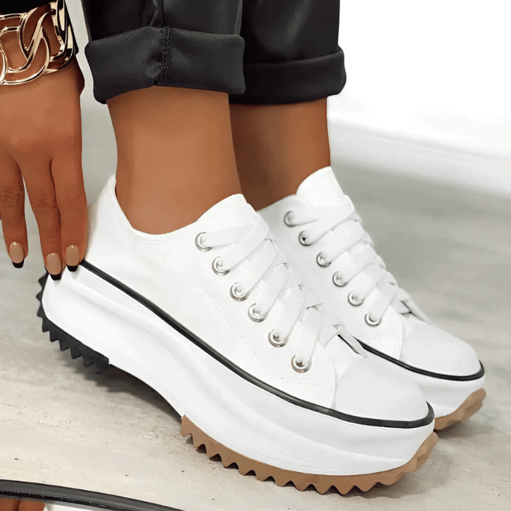 Sneakers Bianche Donna in Tela Chunky con Piattaforma Leggera