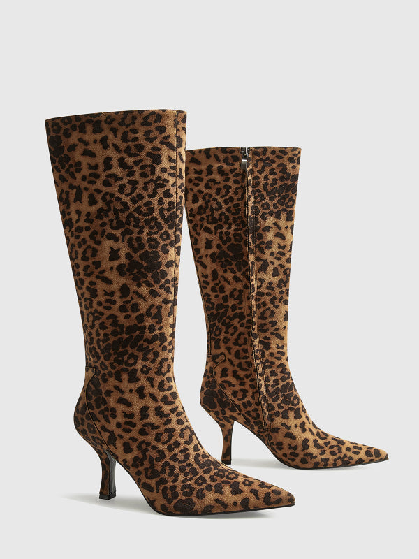 Stivali Alti Donna al Ginocchio con Stampa Leopardata e Tacco Medio - Eleganti e Comodi per Ogni Outfit 5