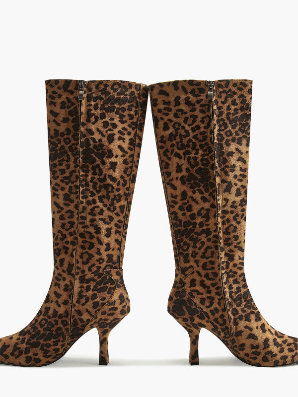 Stivali Alti Donna al Ginocchio con Stampa Leopardata e Tacco Medio - Eleganti e Comodi per Ogni Outfit 6