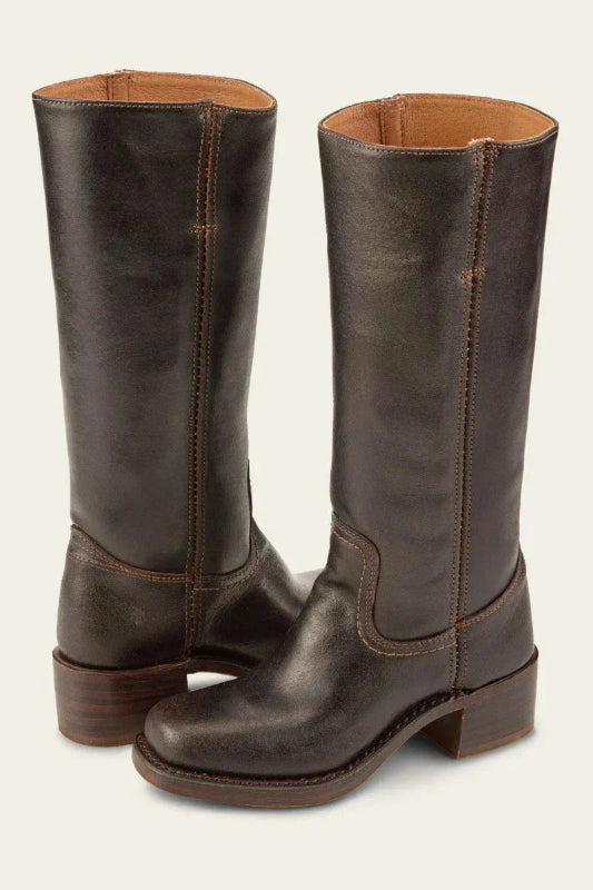 Stivali Alti Donna al Ginocchio in Vera Pelle Nera con Tacco Largo – Design Classico e Comfort Elevato 0