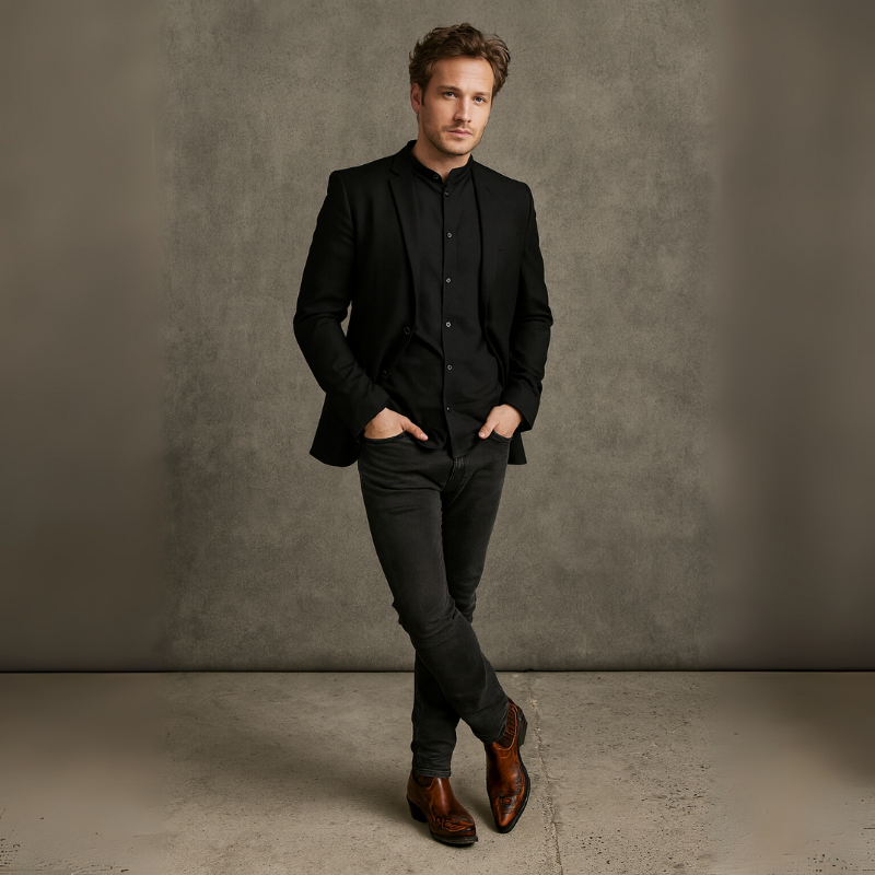 Elegante Cowboy-Stiefel für Herren mit spitzer Zehe und Knöchel-Design
