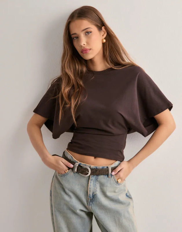 T-Shirt Donna con Maniche Svasate Elegante e Versatile per Occasioni Casual e Ufficio 0
