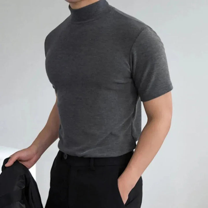 Herren T-Shirt Klassischer Stehkragen Kurzarm Elegant Casual