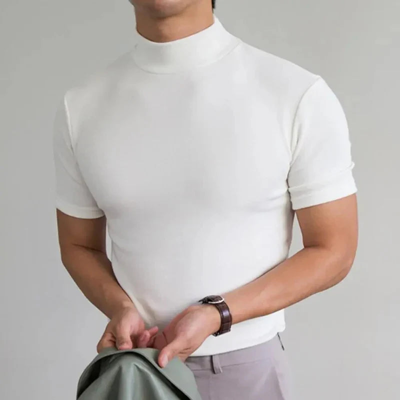 Herren T-Shirt Klassischer Stehkragen Kurzarm Elegant Casual