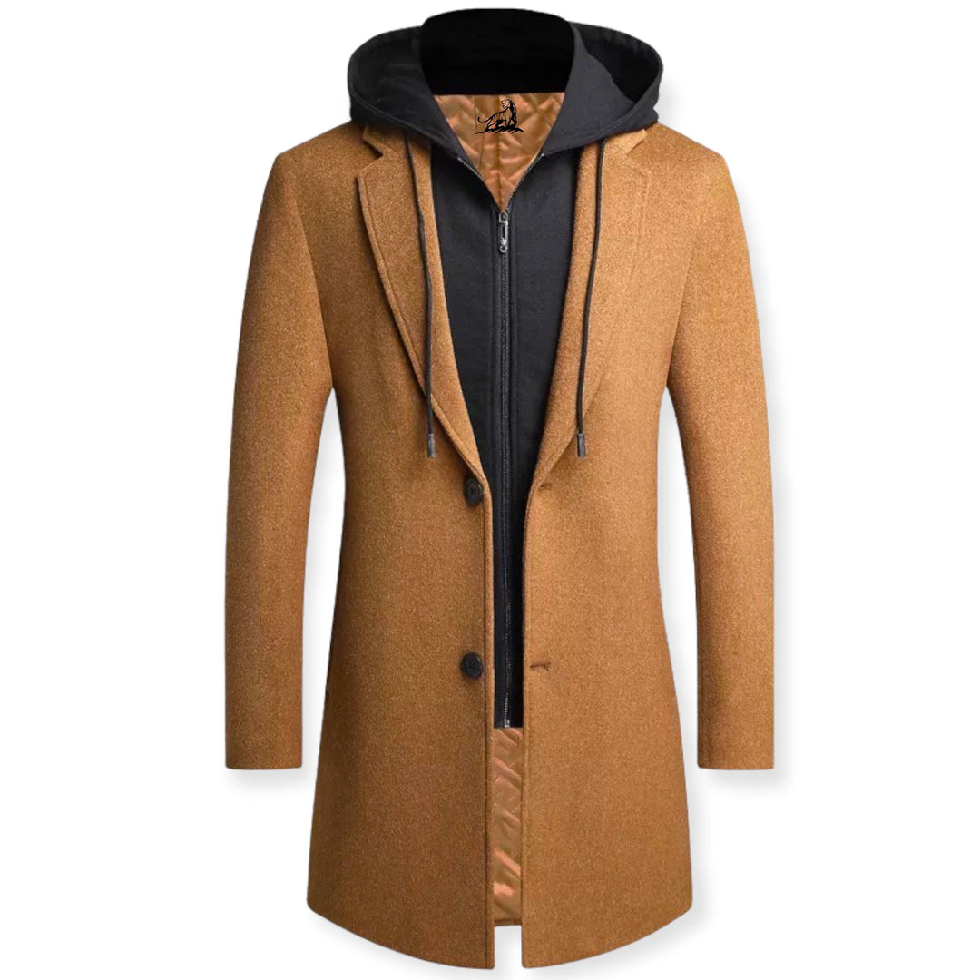 Trench Maschile in Mistura di Lana Doppio Petto con Cofano Staccabile – Elegante e Versatile per Autunno/Inverno 0
