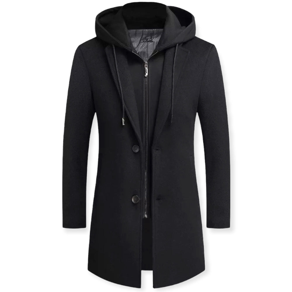 Trench Maschile in Mistura di Lana Doppio Petto con Cofano Staccabile – Elegante e Versatile per Autunno/Inverno 1