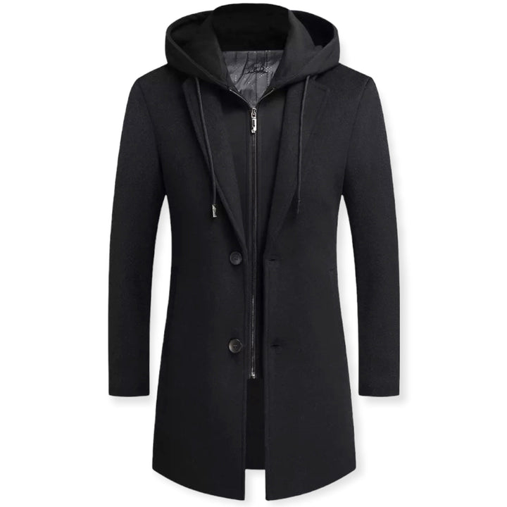 Trench Maschile in Mistura di Lana Doppio Petto con Cofano Staccabile – Elegante e Versatile per Autunno/Inverno 1