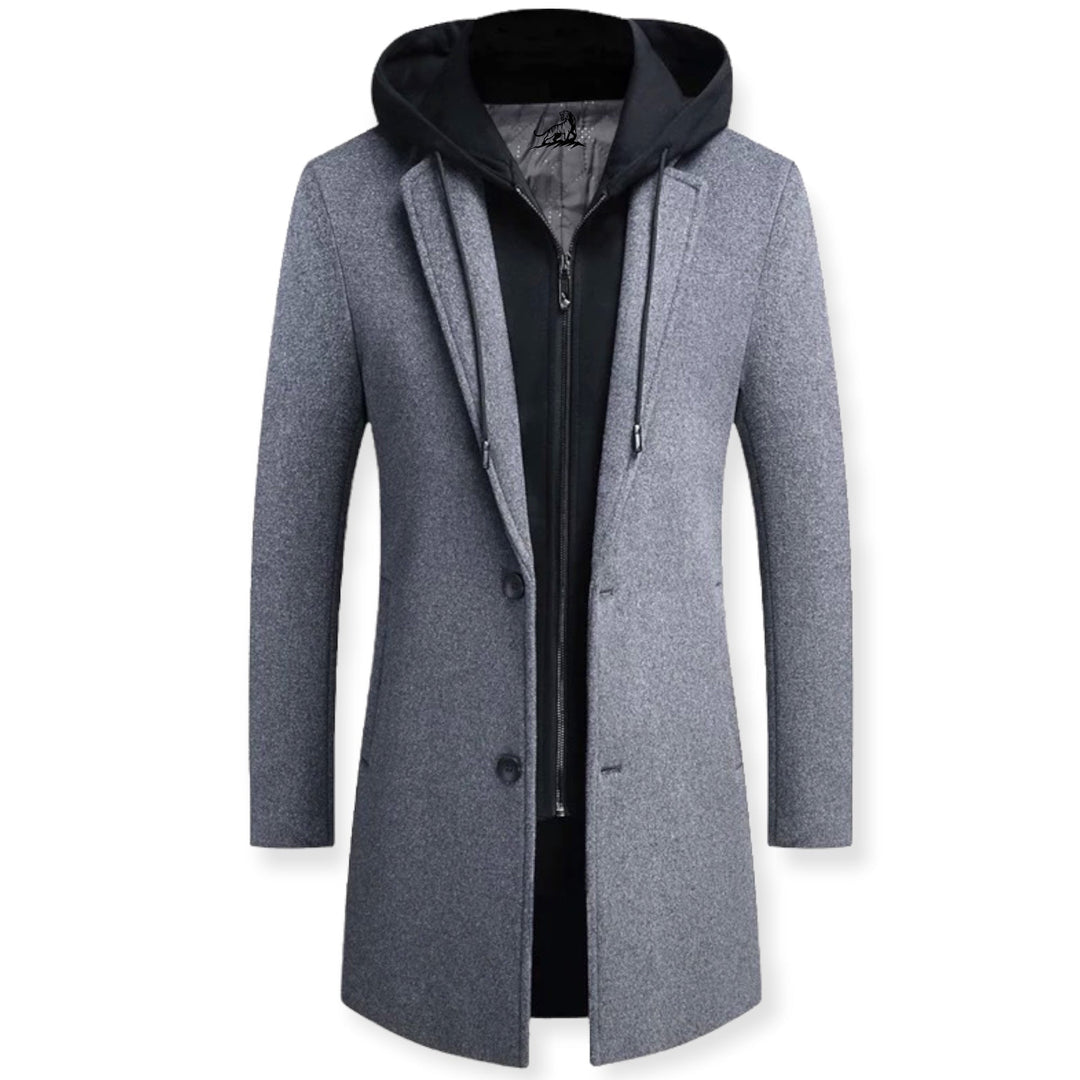 Trench Maschile in Mistura di Lana Doppio Petto con Cofano Staccabile – Elegante e Versatile per Autunno/Inverno 2