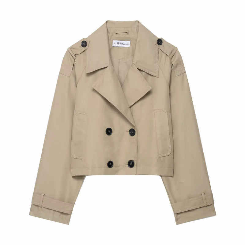 Trench da Donna Doppiopetto con Tasche – Giacca Elegante per Ufficio e Tempo Libero 0