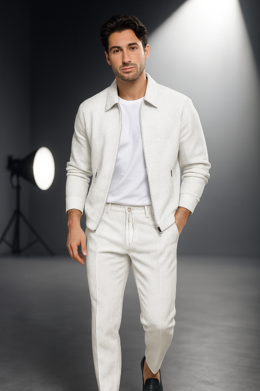 Tuta Elegante da Uomo con Giacca con Zip e Pantaloni Affusolati