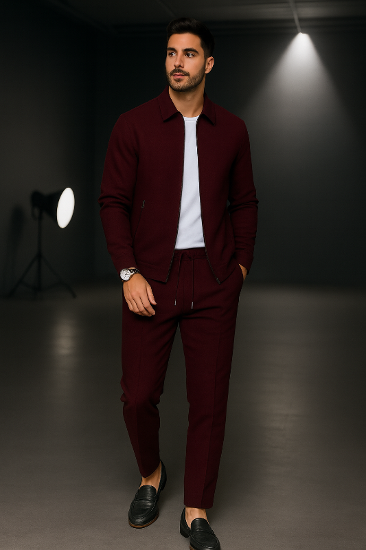 Tuta Elegante da Uomo con Giacca con Zip e Pantaloni Affusolati