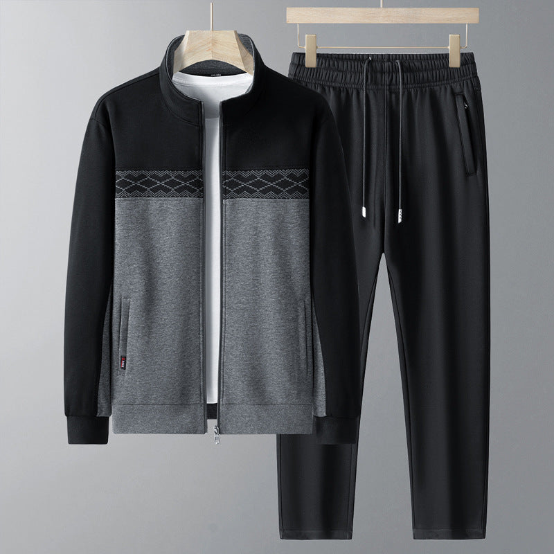 Tuta da Uomo Geometrica in Poliestere e Cotone, Set Giacca e Pantaloni per Allenamento e Tempo Libero – Nero, Taglie S-XL 3
