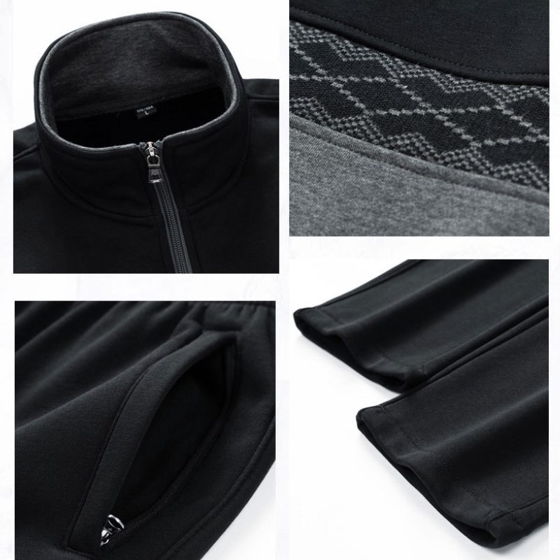 Tuta da Uomo Geometrica in Poliestere e Cotone, Set Giacca e Pantaloni per Allenamento e Tempo Libero – Nero, Taglie S-XL 5