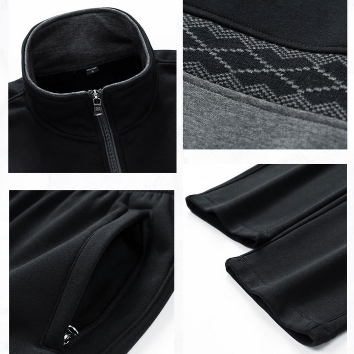 Tuta da Uomo Geometrica in Poliestere e Cotone, Set Giacca e Pantaloni per Allenamento e Tempo Libero – Nero, Taglie S-XL 5