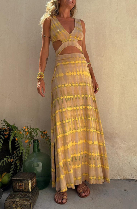 Damenkleid Elastisch mit Öffnung und Modernem Design, Tie-Dye-Muster, Elegante Kleidung für Besondere Anlässe