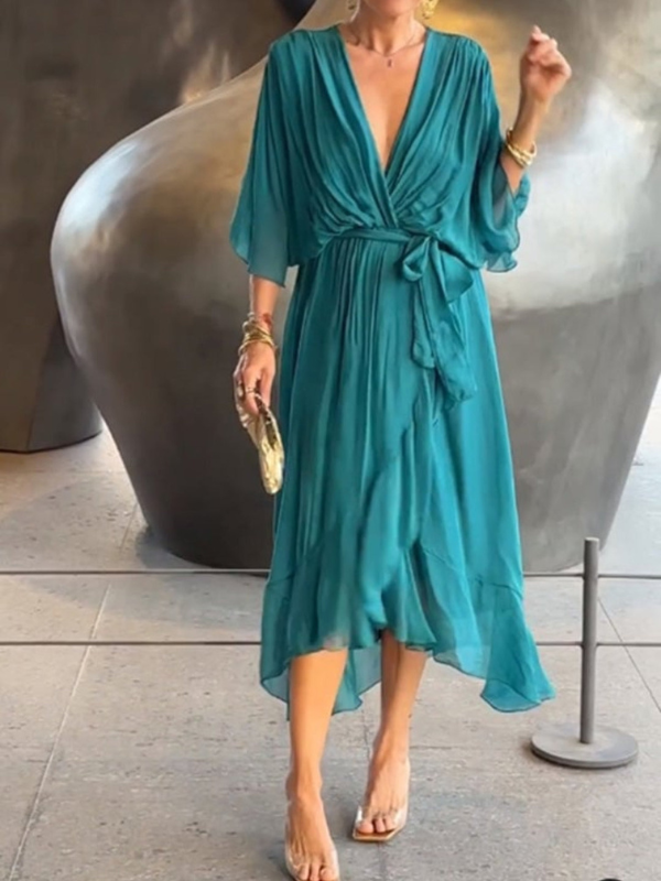 Elegantes Damenkleid aus Chiffon mit V-Ausschnitt - Festkleid für Frauen für Hochzeiten und besondere Anlässe