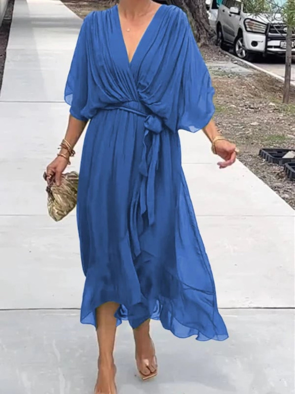 Elegantes Damenkleid aus Chiffon mit V-Ausschnitt - Festkleid für Frauen für Hochzeiten und besondere Anlässe