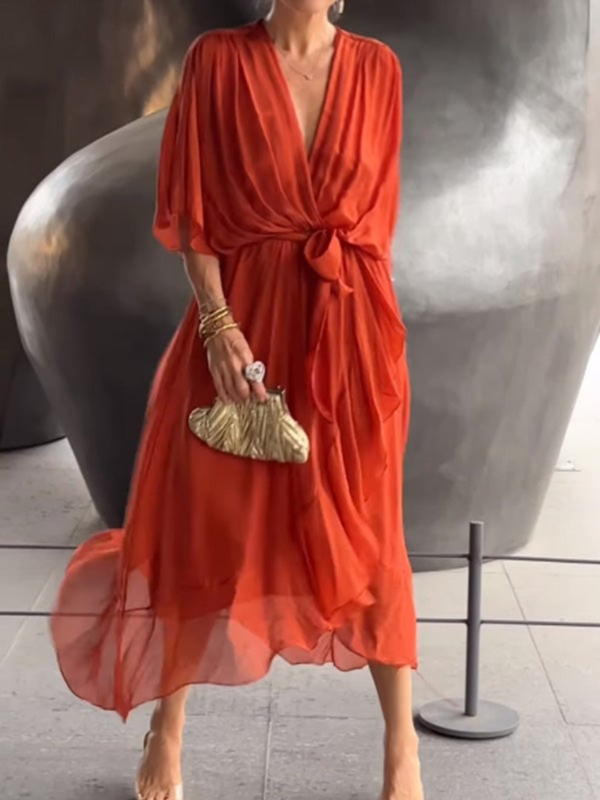 Elegantes Damenkleid aus Chiffon mit V-Ausschnitt - Festkleid für Frauen für Hochzeiten und besondere Anlässe