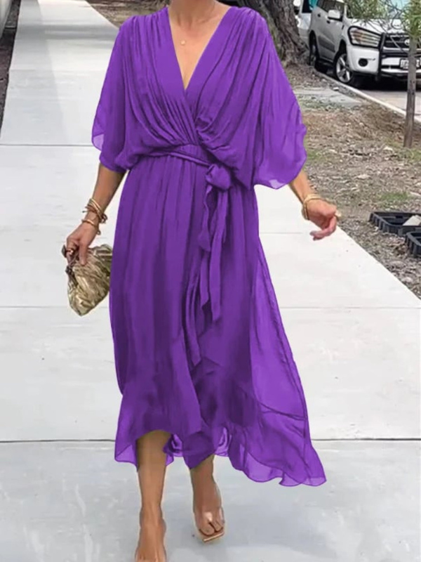 Elegantes Damenkleid aus Chiffon mit V-Ausschnitt - Festkleid für Frauen für Hochzeiten und besondere Anlässe