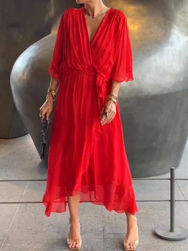Elegantes Damenkleid aus Chiffon mit V-Ausschnitt - Festkleid für Frauen für Hochzeiten und besondere Anlässe