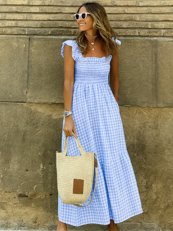 Elegantes Langkleid für Damen mit Rüschensleeves für Sommeranlässe
