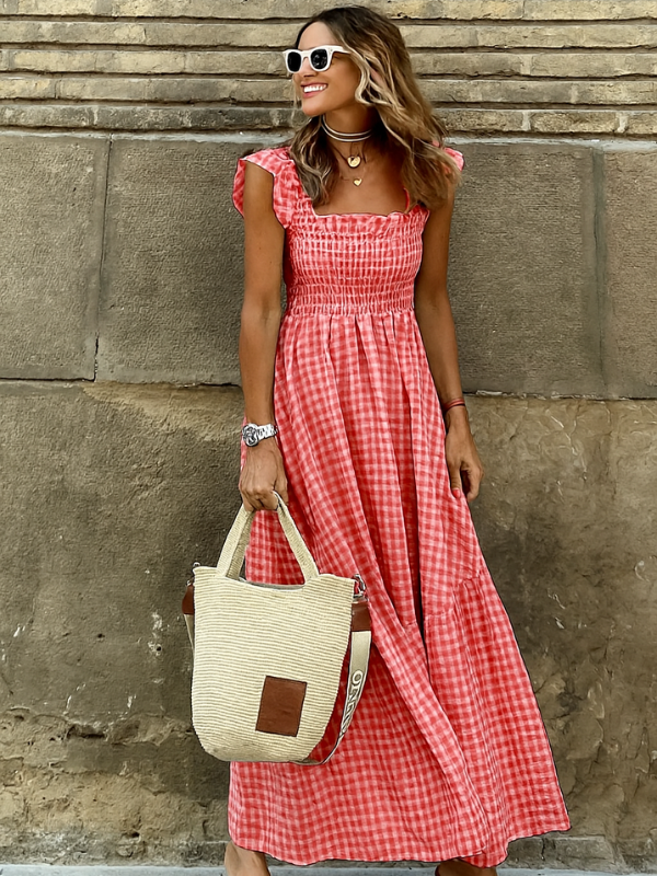 Elegantes Langkleid für Damen mit Rüschensleeves für Sommeranlässe