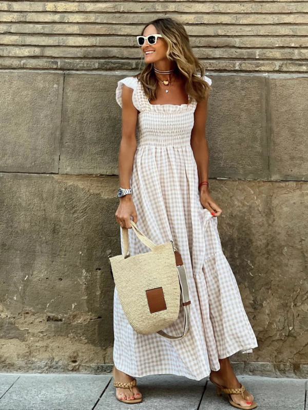 Elegantes Langkleid für Damen mit Rüschensleeves für Sommeranlässe