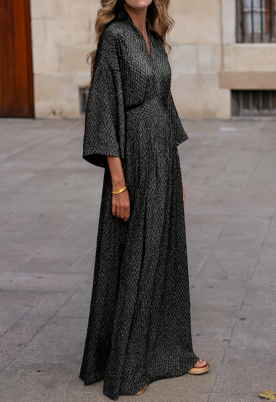 Elegantes Maxikleid für Damen mit langen Ärmeln und geometrischem Druck für Zeremonien und besondere Anlässe