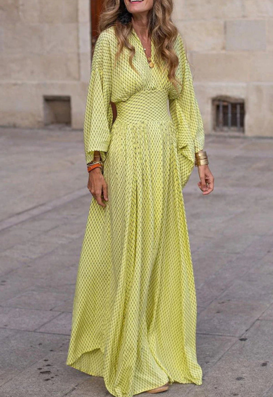 Elegantes Maxikleid für Damen mit langen Ärmeln und geometrischem Druck für Zeremonien und besondere Anlässe