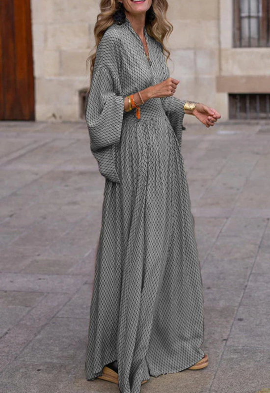 Elegantes Maxikleid für Damen mit langen Ärmeln und geometrischem Druck für Zeremonien und besondere Anlässe