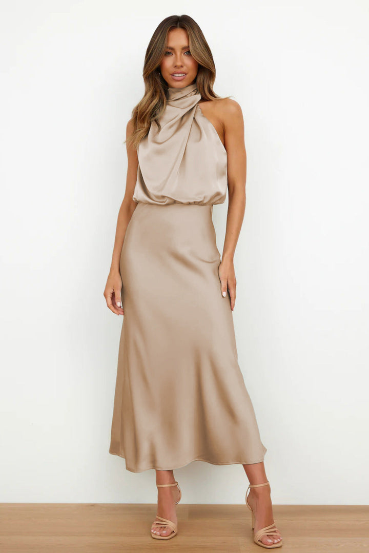 Vestito Lungo Estivo Elegante da Donna con Scollo Halter 1