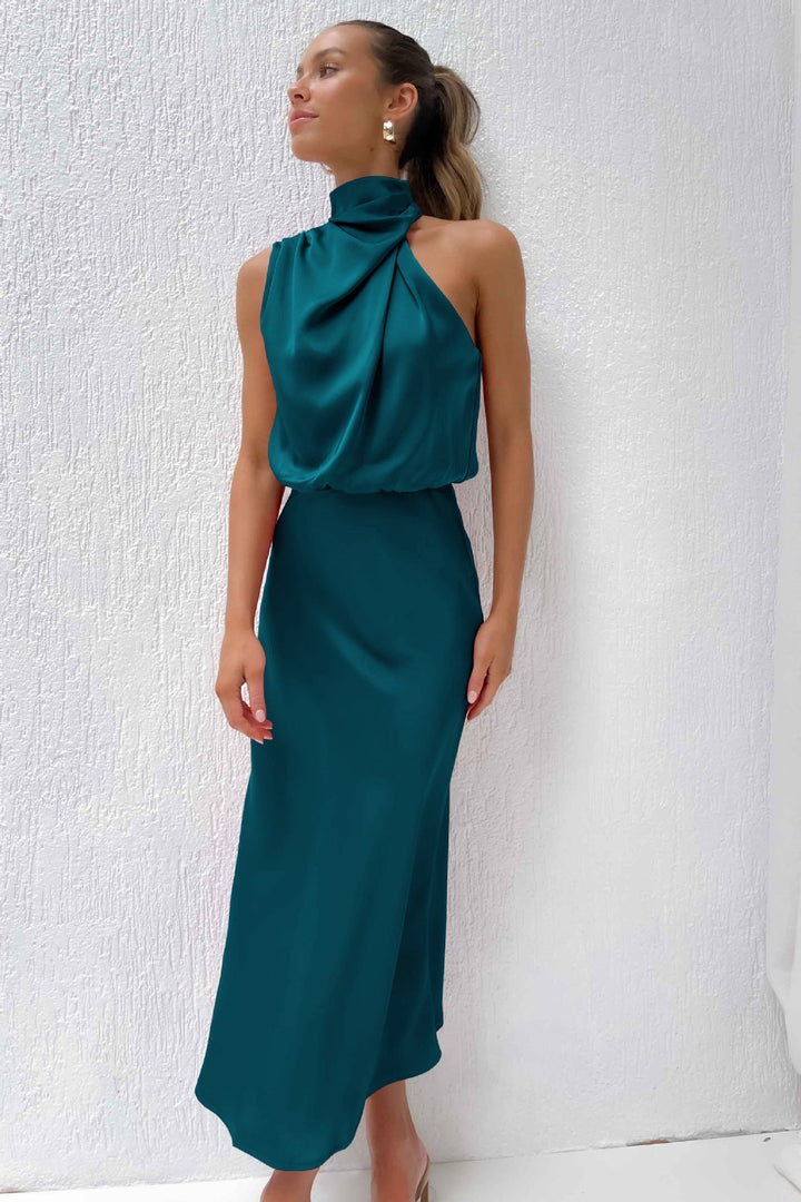 Vestito Lungo Estivo Elegante da Donna con Scollo Halter 10