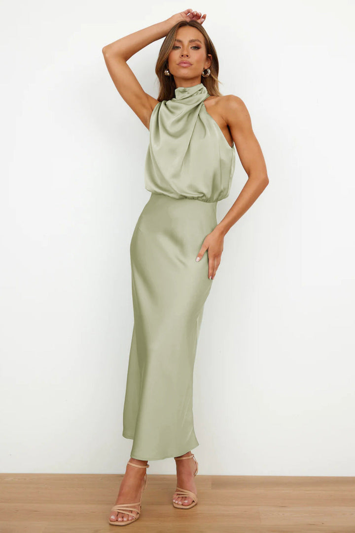 Vestito Lungo Estivo Elegante da Donna con Scollo Halter 11