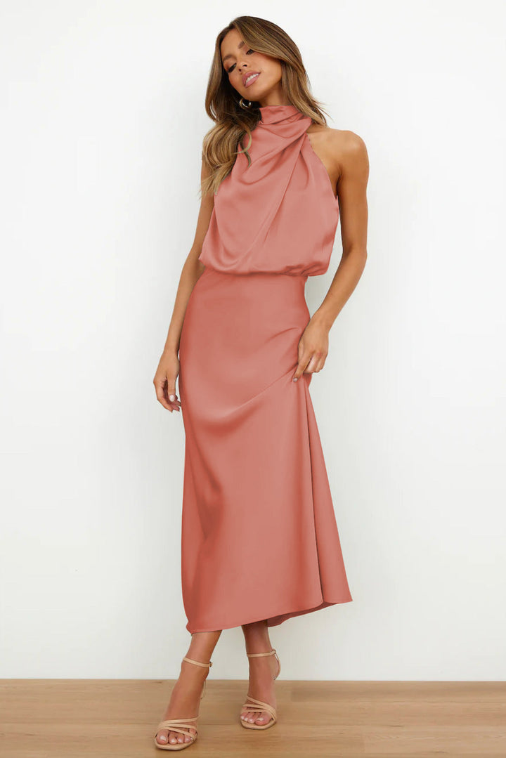Vestito Lungo Estivo Elegante da Donna con Scollo Halter 12