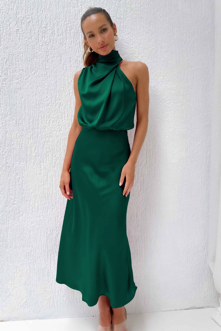 Vestito Lungo Estivo Elegante da Donna con Scollo Halter 15